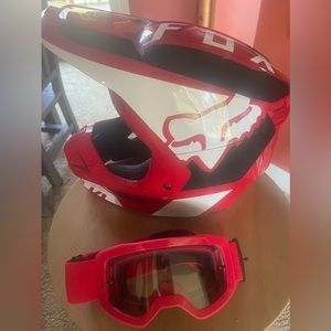 Fox motor cross helmet and fox racing goggles